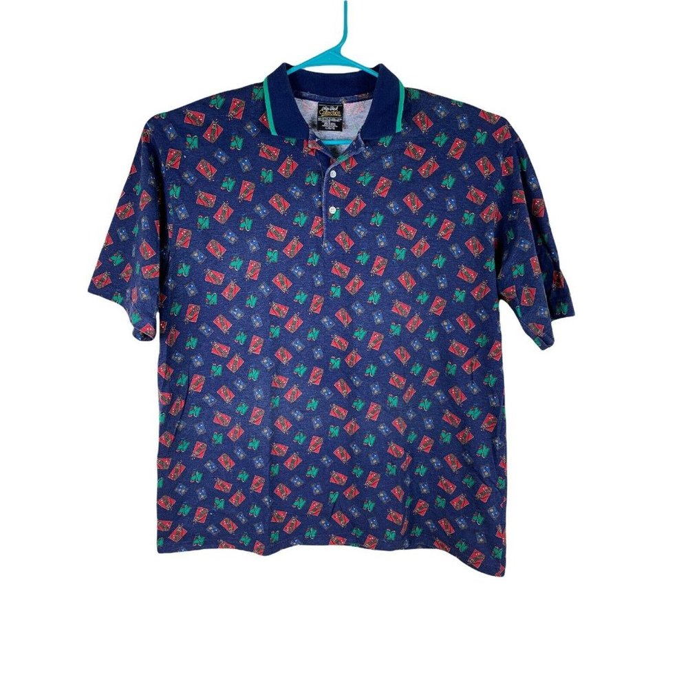 Vtg Chip Beck Short Sleeve Polo Shirt Mens XL Blue Pocket Golf All Over Print